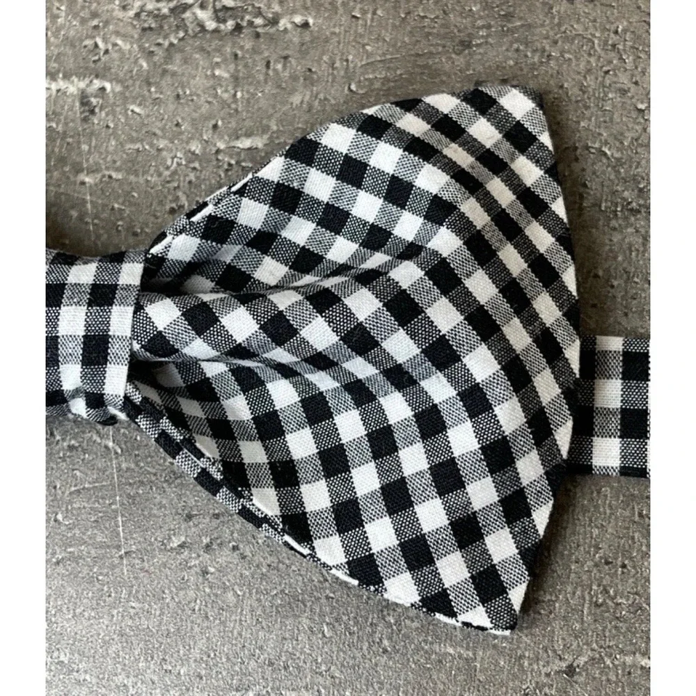 NEW Custom Mens Gingham Bow Tie Pre-tied Adjustable Gift 4 Him Black/White Check